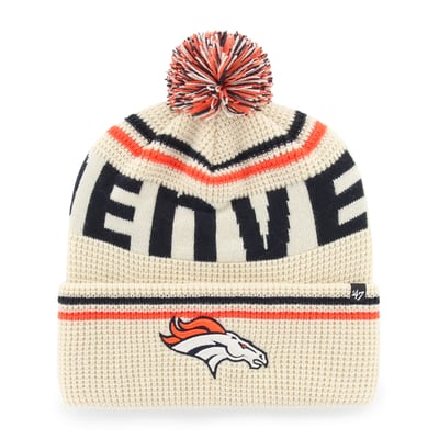  Denver Broncos '47 Quattrle Cuffed Knit Hat with Pom - Natural