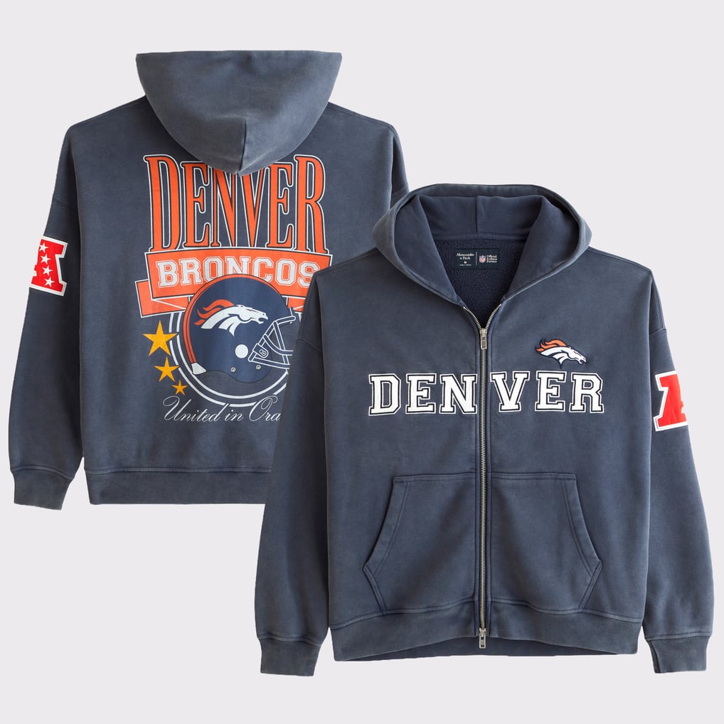 Men's Abercrombie & Fitch Navy Denver Broncos Fleece Full-Zip Hoodie