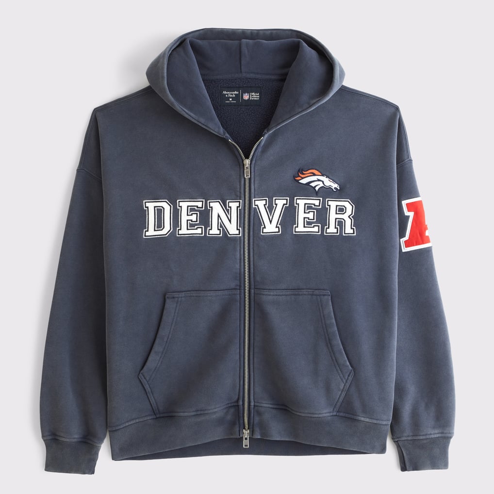 Men's Abercrombie & Fitch Navy Denver Broncos Fleece Full-Zip Hoodie