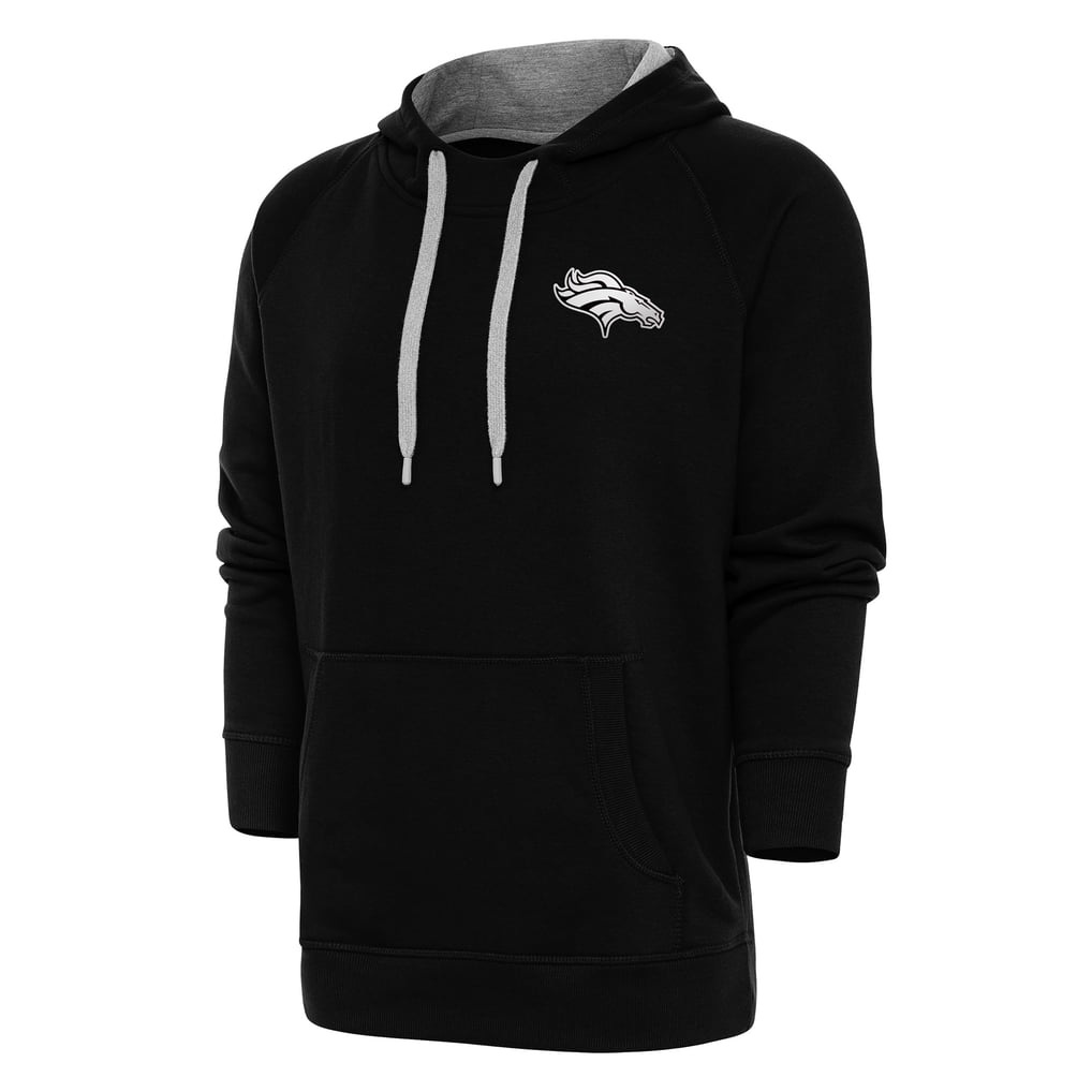 Men's Antigua Black Denver Broncos Metallic Logo Victory Pullover Hoodie