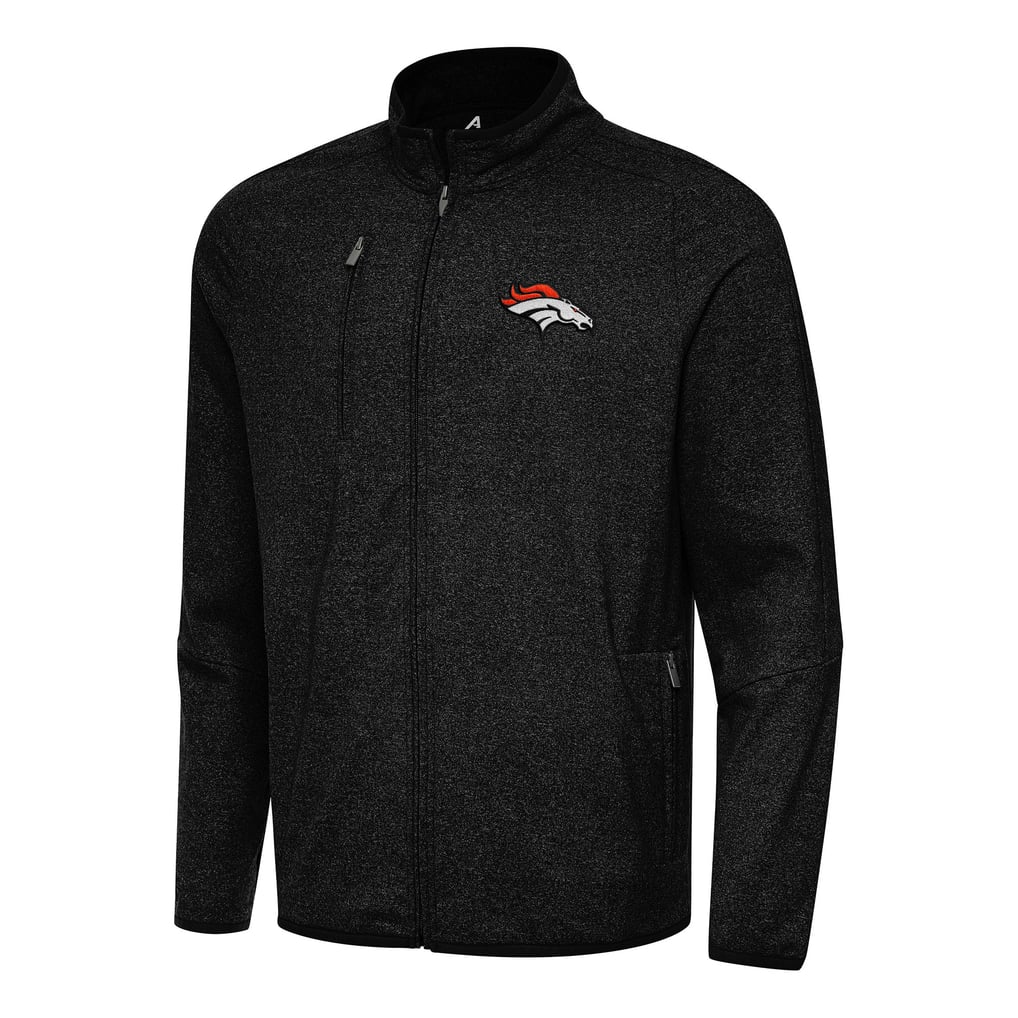 Men's Antigua Heather Black Denver Broncos  Hold-Up Tri-Blend Full-Zip Jacket