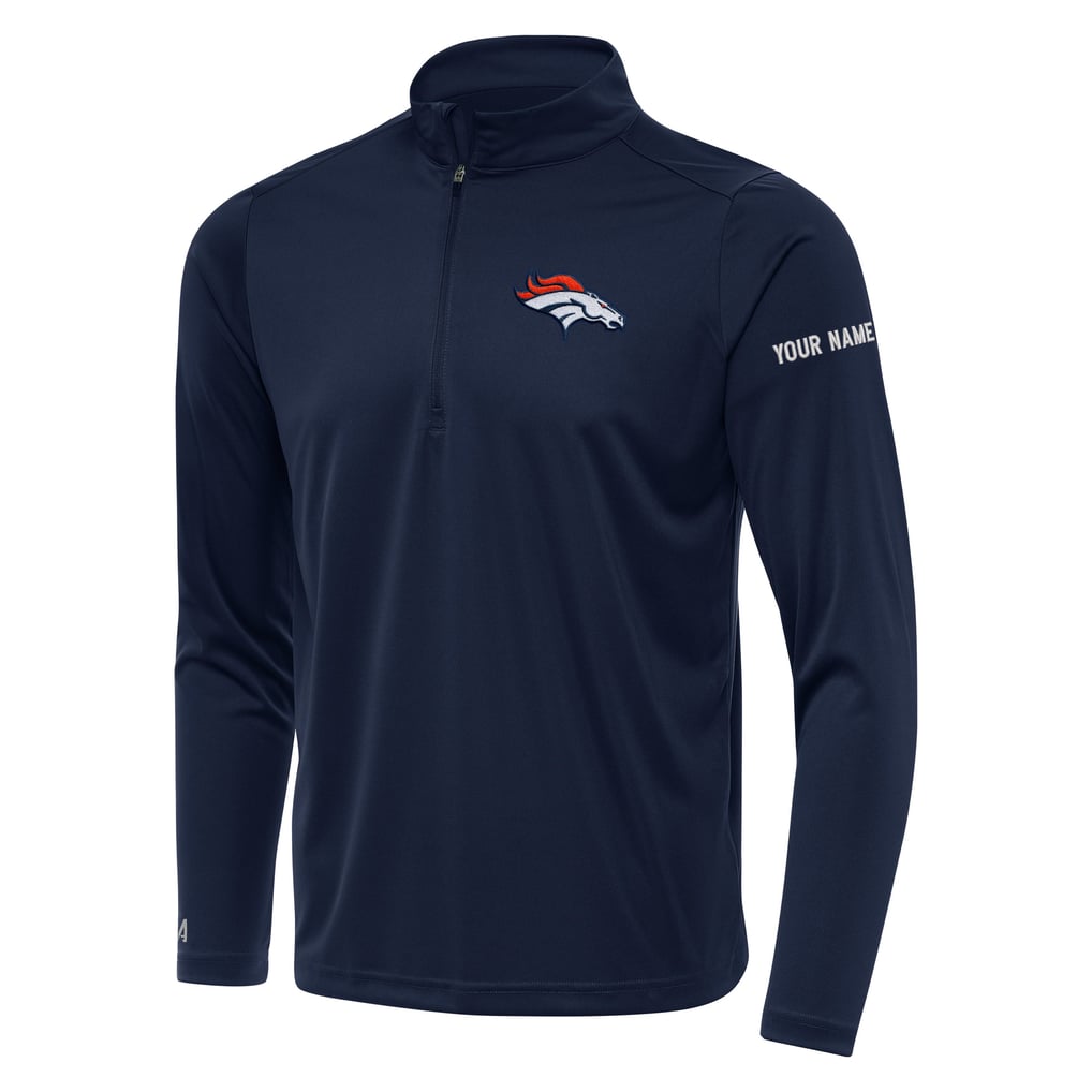 Denver Broncos Antigua  Personalized Tribute Quarter-Zip Pullover - Navy