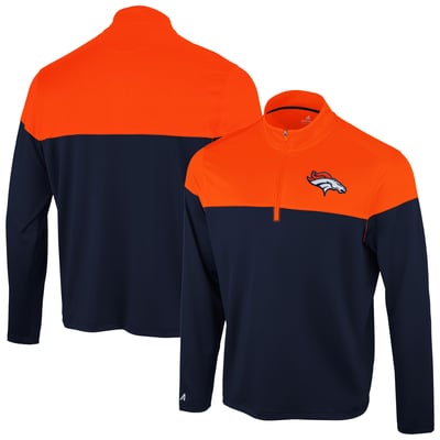 Denver Broncos Antigua Hinder Quarter-Zip Pullover - Navy/Orange