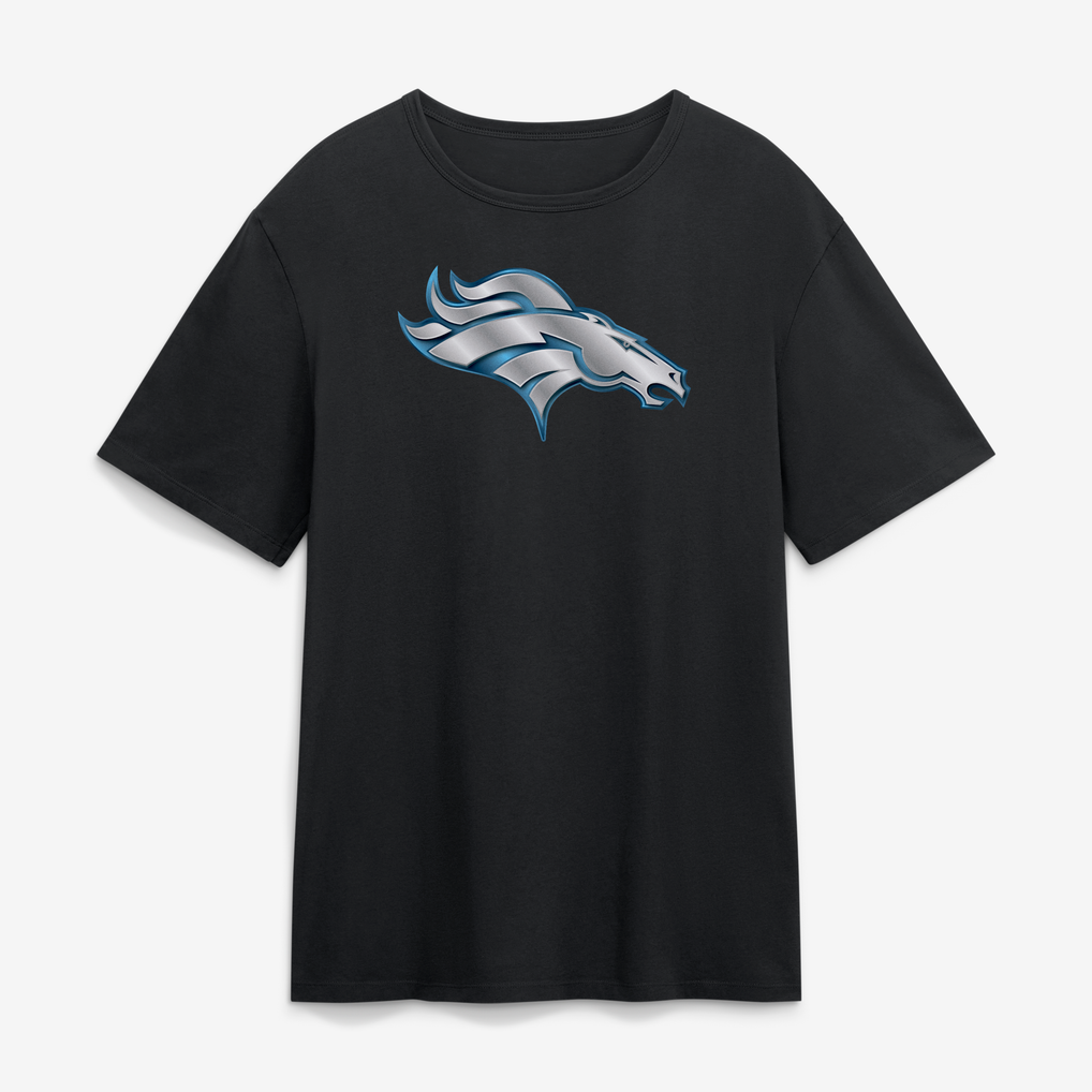 Men's Black Denver Broncos Big & Tall Metallic Mascot Personalized Name & Number T-Shirt