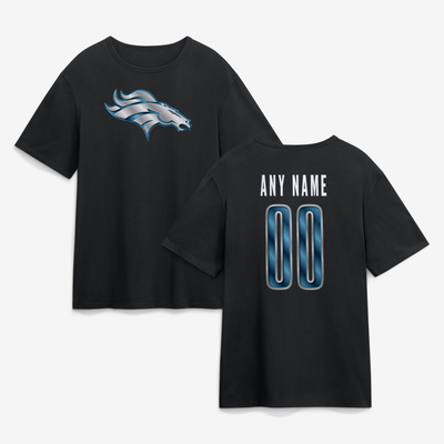 Denver Broncos Big & Tall Metallic Mascot Personalized Name & Number T-Shirt - Black