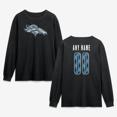 Denver Broncos  Metallic Mascot Personalized Name & Number Long Sleeve T-Shirt - Black