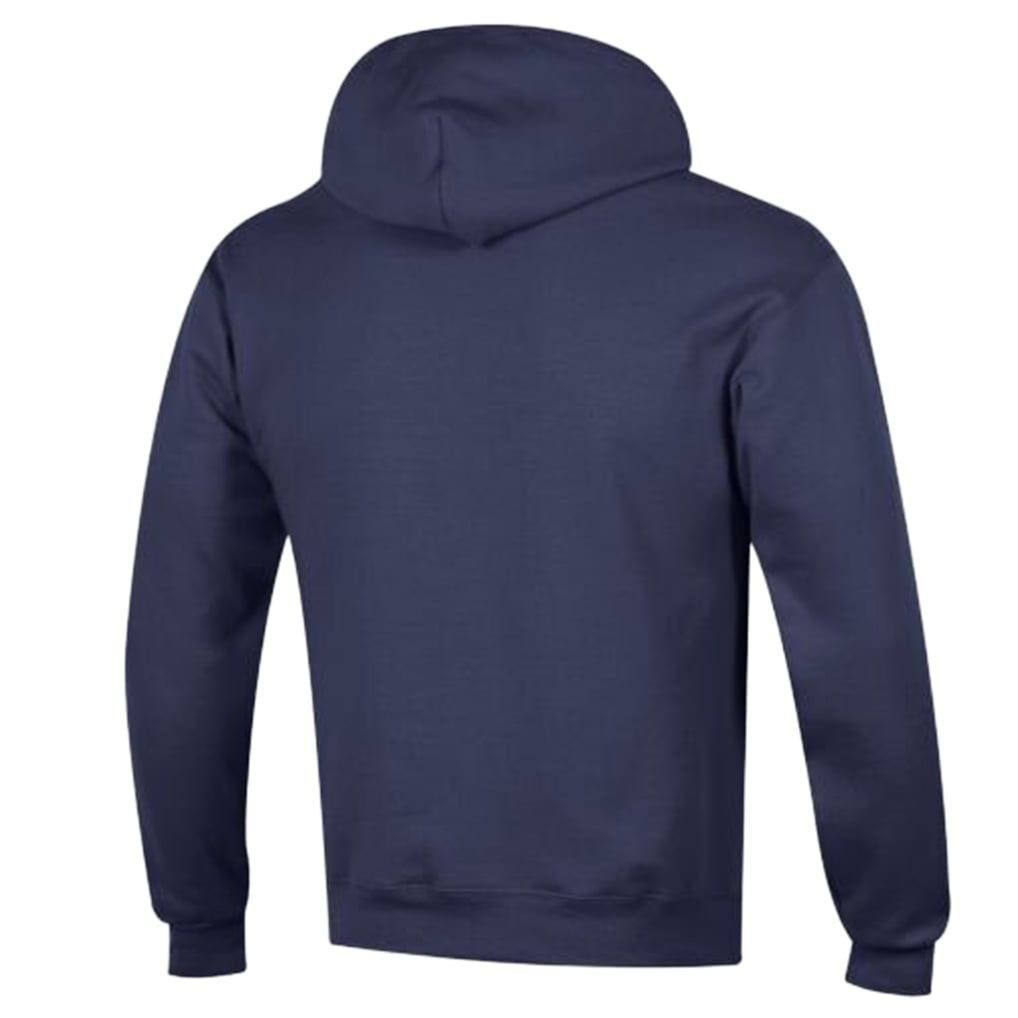 Men's Champion Navy Denver Broncos Powerblend Arch over Logo Hoodie
