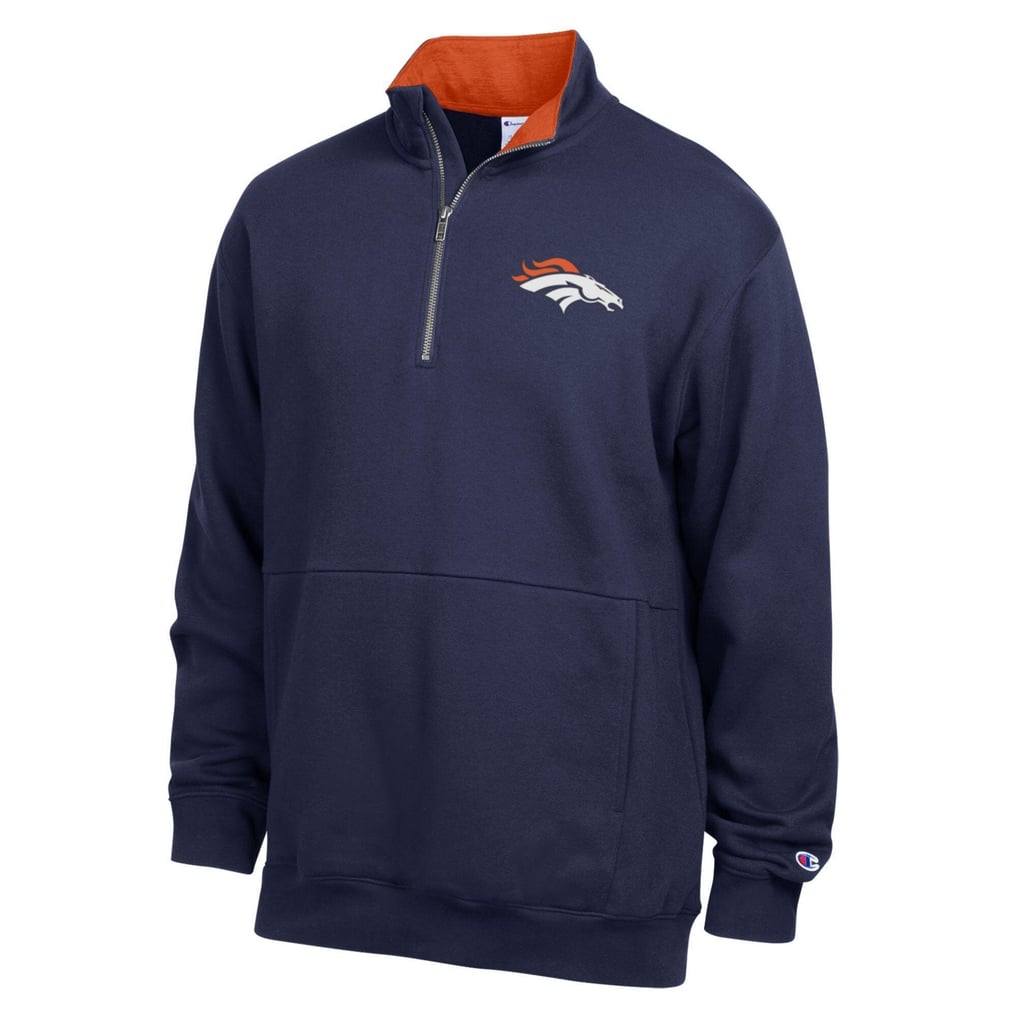 Men's Champion  Navy/Orange Denver Broncos Fleece Quarter-Zip Pullover