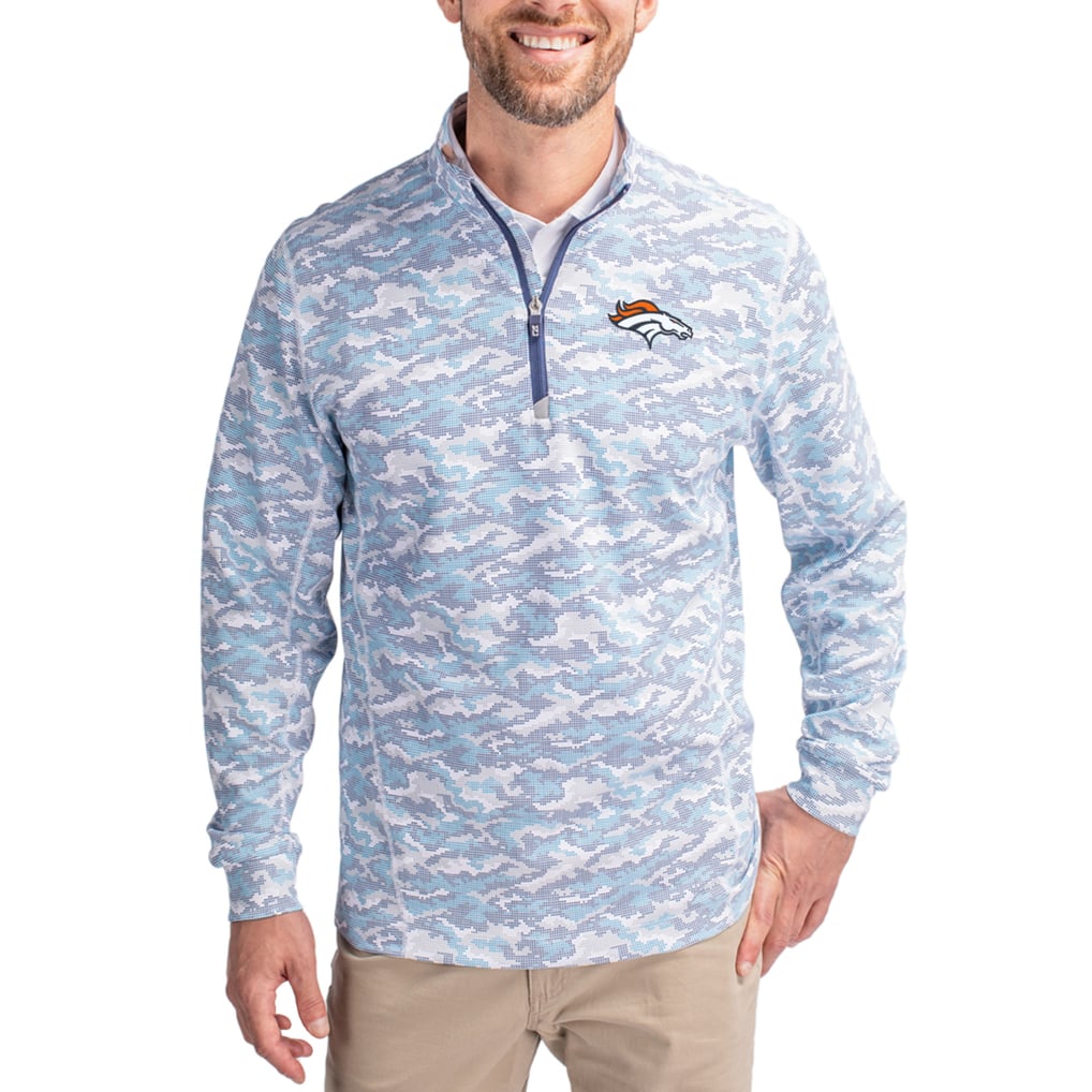 Denver Broncos Cutter & Buck   Traverse Camo Print Stretch Quarter-Zip Pullover Top - Blue