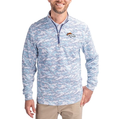 Denver Broncos Cutter & Buck   Traverse Camo Print Stretch Quarter-Zip Pullover Top - Blue