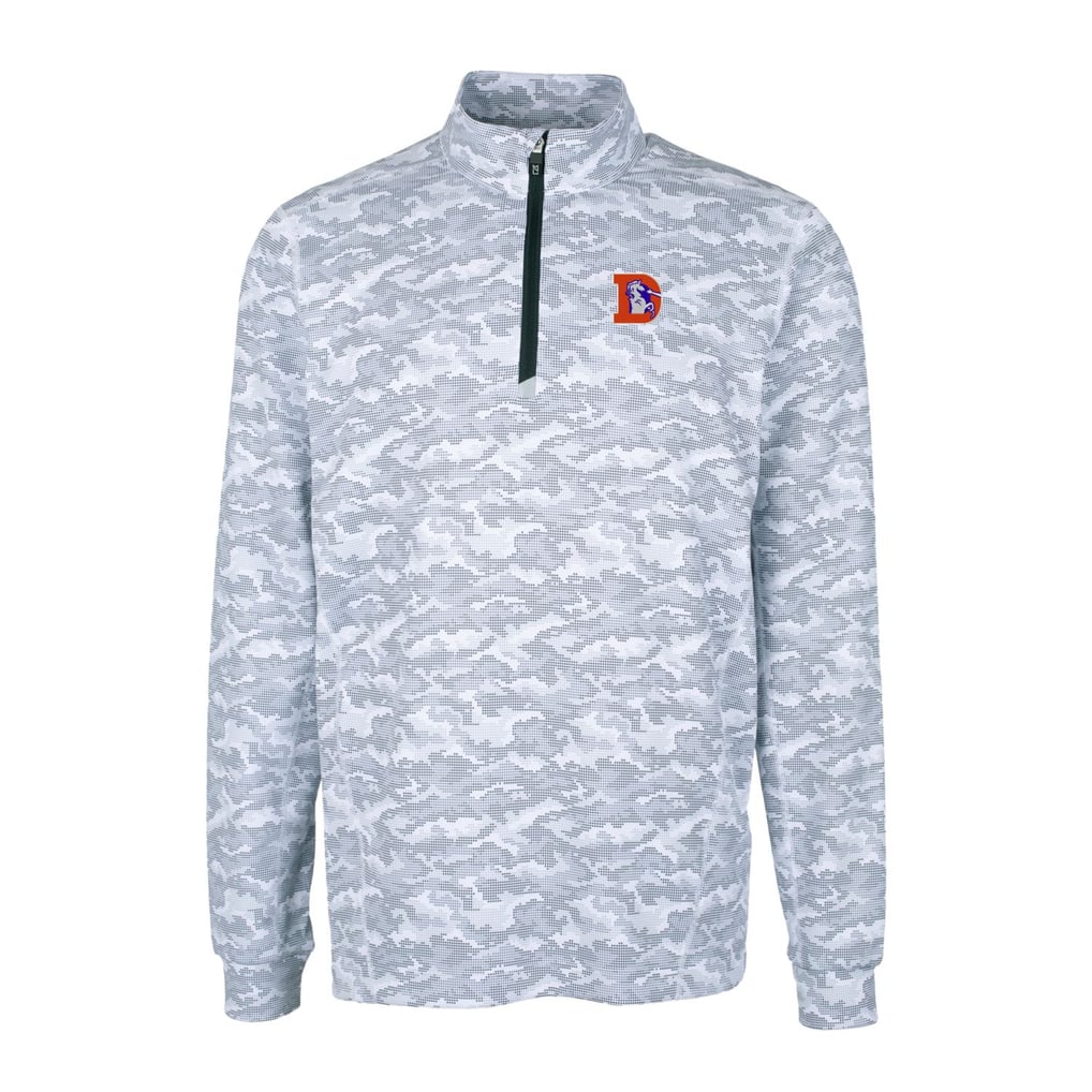 Men's Cutter & Buck Charcoal Denver Broncos Throwback Logo Big & Tall Traverse Camo Print Stretch Quarter-Zip Pullover Top