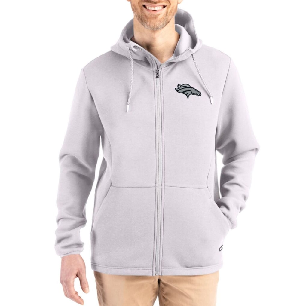Men's Cutter & Buck Gray Denver Broncos Roam Epic Comfort Recycled Full-Zip Hoodie Jacket
