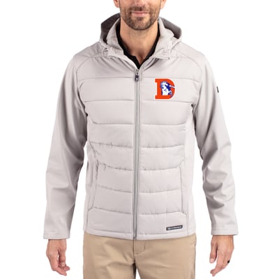Denver Broncos Cutter & Buck Throwback Evoke Hybrid Eco Softshell Recycled Full-Zip Hoodie Jacket - Gray