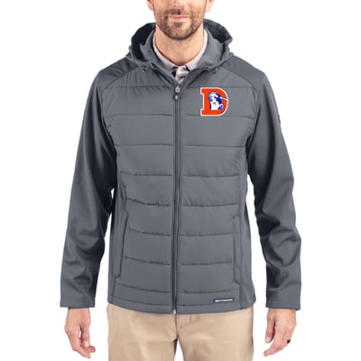 Denver Broncos Cutter & Buck Throwback Evoke Hybrid Eco Softshell Recycled Full-Zip Hoodie Jacket - Gray