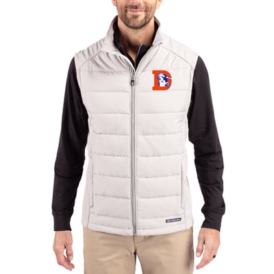 Denver Broncos Cutter & Buck Throwback Evoke Hybrid Eco Softshell Recycled Full-Zip Vest - Gray