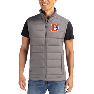 Denver Broncos Cutter & Buck Throwback Evoke Hybrid Eco Softshell Recycled Full-Zip Vest - Gray