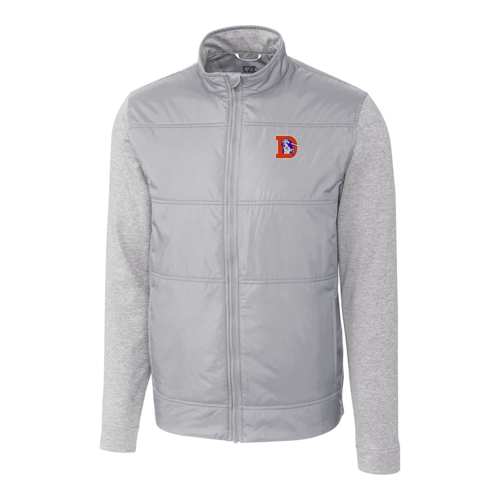 Men's Cutter & Buck Gray Denver Broncos Throwback Logo Stealth Hybrid Quilted Full-Zip Windbreaker Jacket
