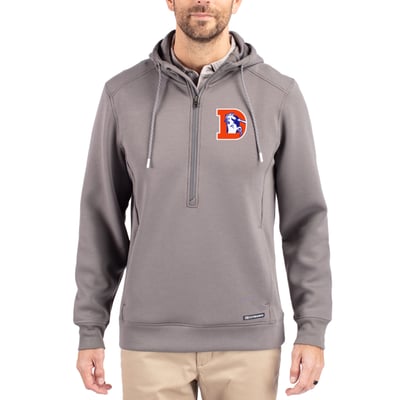 Denver Broncos Cutter & Buck Throwback Roam Eco Half-Zip Recycled Pullover Hoodie - Gray