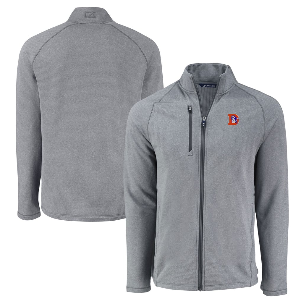 Men's Cutter & Buck  Heather Gray Denver Broncos Peshastin Eco Fleece Recycled Raglan Tri-Blend Full-Zip Jacket