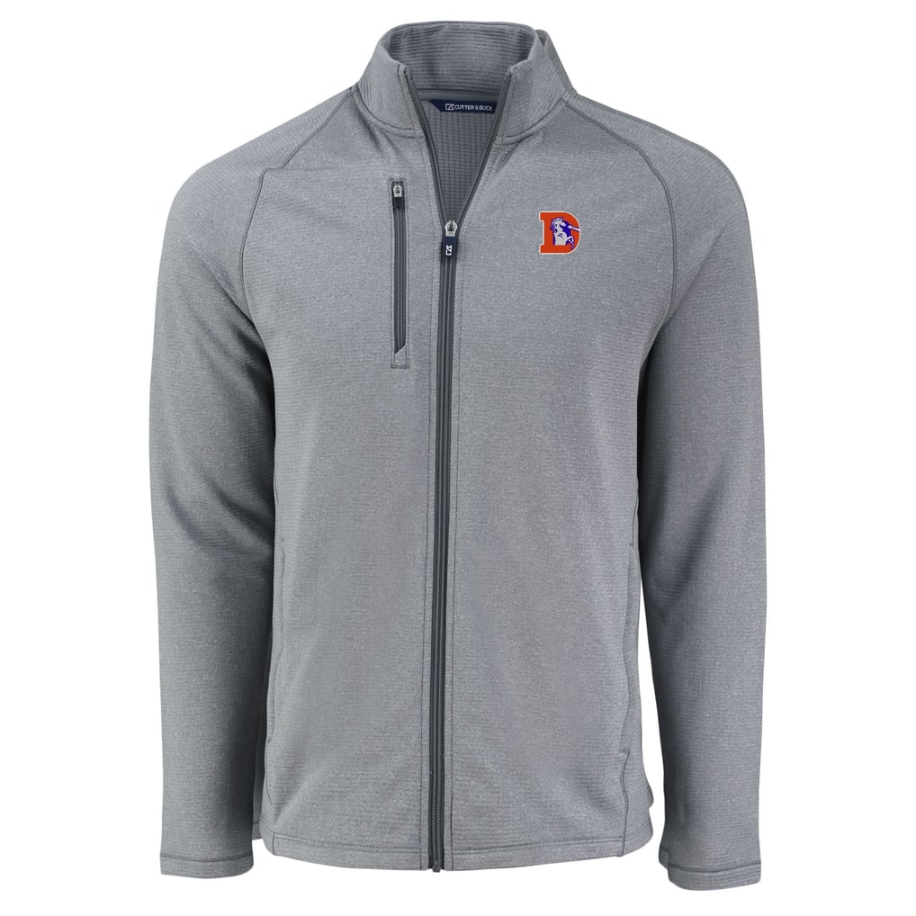 Men's Cutter & Buck  Heather Gray Denver Broncos Peshastin Eco Fleece Recycled Raglan Tri-Blend Full-Zip Jacket