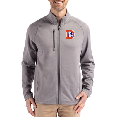 Denver Broncos Cutter & Buck Peshastin Eco Fleece Recycled Raglan Tri-Blend Full-Zip Jacket -  Heather Gray