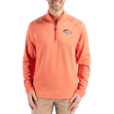 Denver Broncos Cutter & Buck Peshastin Eco Fleece Tri-Blend Raglan Recycled Quarter-Zip Jacket -  Heather Orange