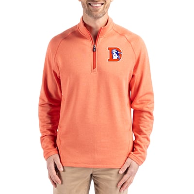 Denver Broncos Cutter & Buck Peshastin Eco Fleece Tri-Blend Raglan Recycled Quarter-Zip Jacket -  Heather Orange