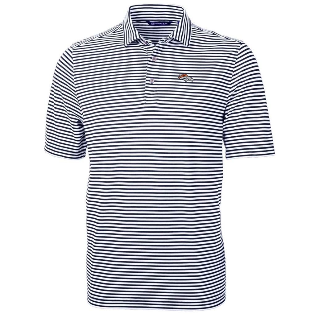 Men's Cutter & Buck Navy Denver Broncos Big & Tall Virtue Eco Pique Stripe Recycled Polo