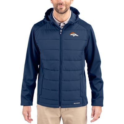 Denver Broncos Cutter & Buck  Evoke PrimaLoft Hybrid Eco Softshell Recycled Full-Zip Hooded Jacket - Navy