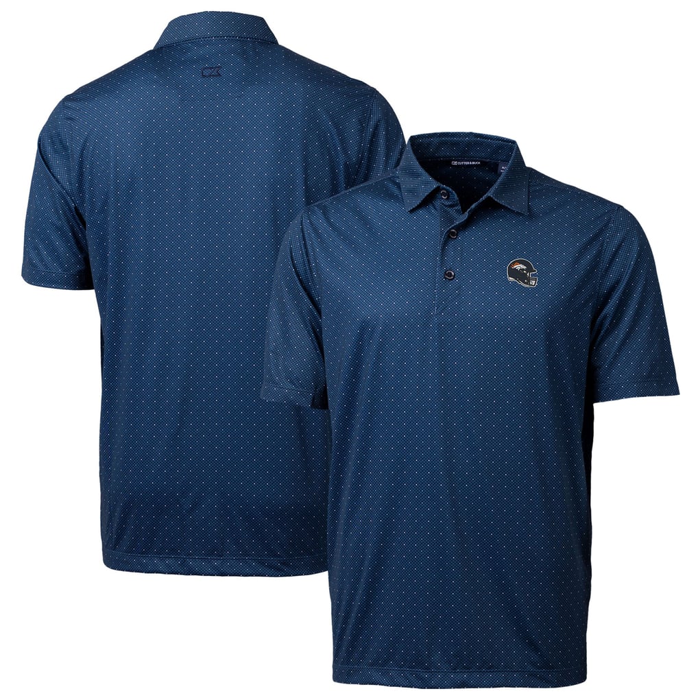 Men's Cutter & Buck  Navy Denver Broncos Helmet Pike Double Dot Print Stretch Polo
