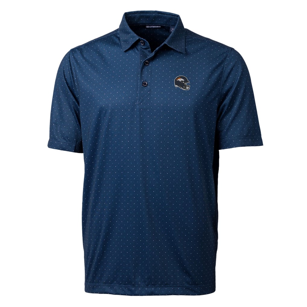 Men's Cutter & Buck  Navy Denver Broncos Helmet Pike Double Dot Print Stretch Polo
