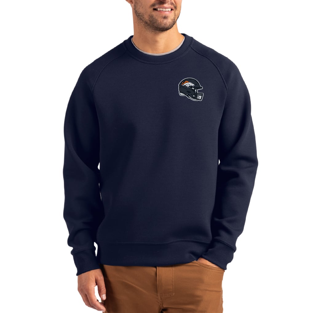 Denver Broncos Cutter & Buck Helmet Roam Recycled Raglan Pullover Sweatshirt - Navy