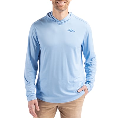  Denver Broncos Men's Cutter & Buck Coastline Epic Comfort Eco Recycled Men's Hooded Shirt - Powder Blue