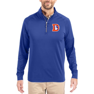 Denver Broncos Cutter & Buck Adapt Eco Knit Stretch Recycled Quarter-Zip Throwback Pullover Top - Royal