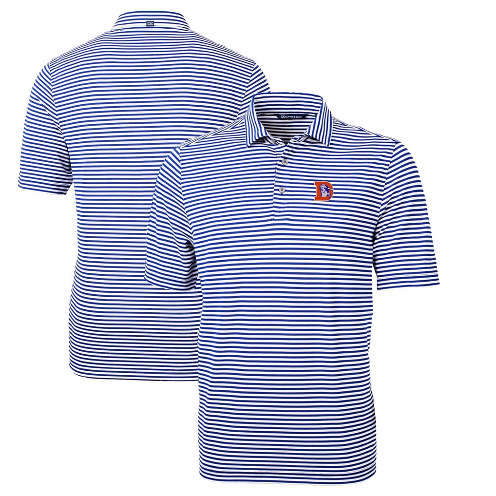 Men's Cutter & Buck Royal Denver Broncos Throwback Logo Virtue Eco Pique Stripe Recycled Big & Tall Polo