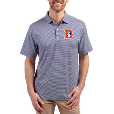  Denver Broncos Cutter & Buck Throwback Forge Eco Double Stripe Stretch Recycled Polo - Royal/White