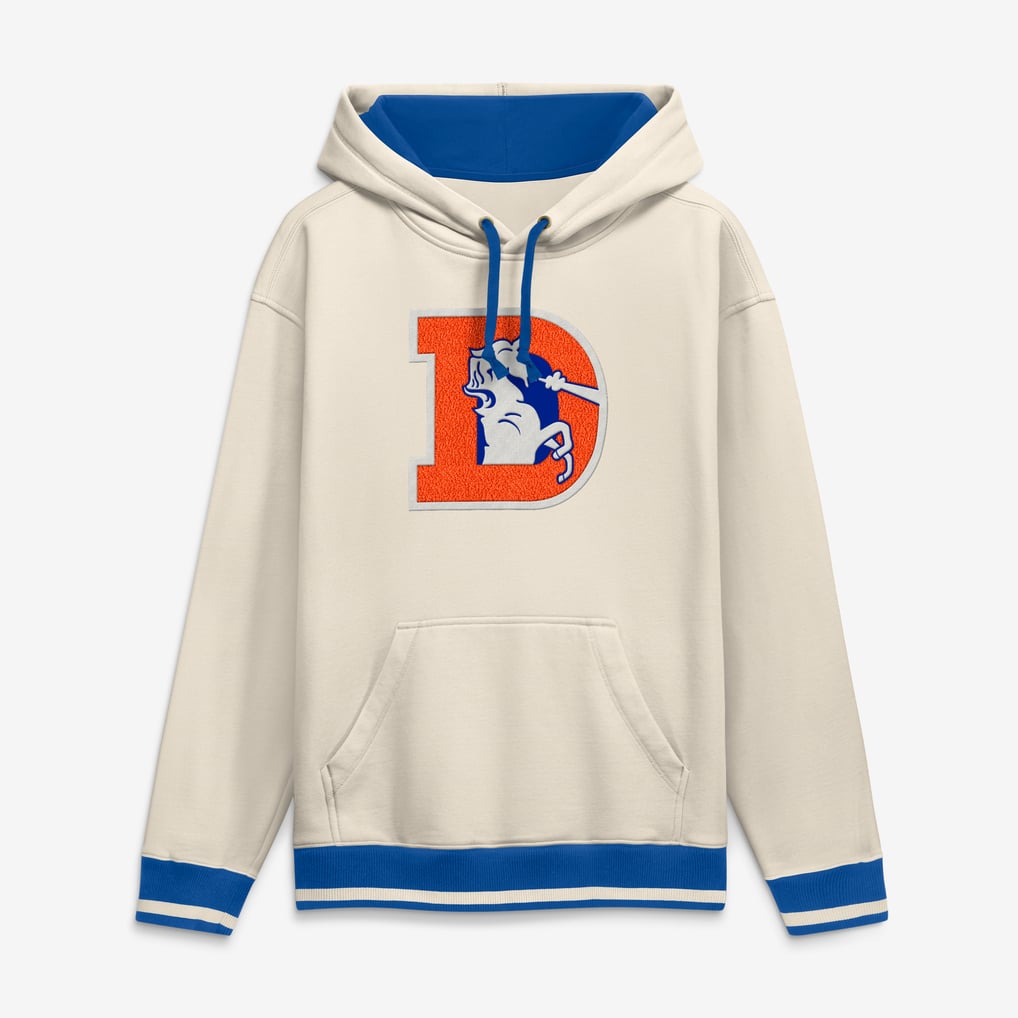 Men's Fanatics Cream Denver Broncos Chenille Heavyweight Fleece Hoodie