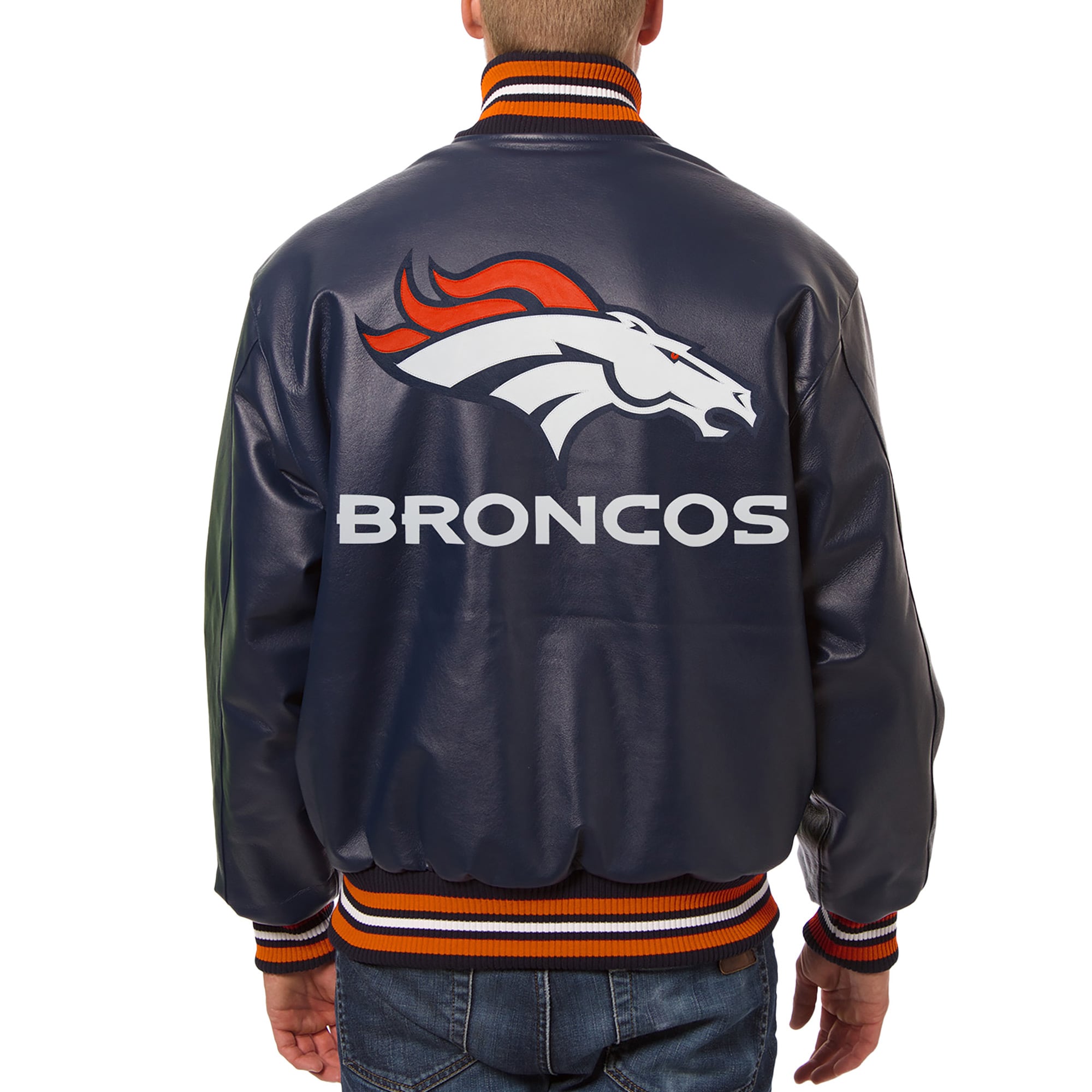 NFL BRONCOS オールレザー チームジャケット スタジャン L ネイビー 