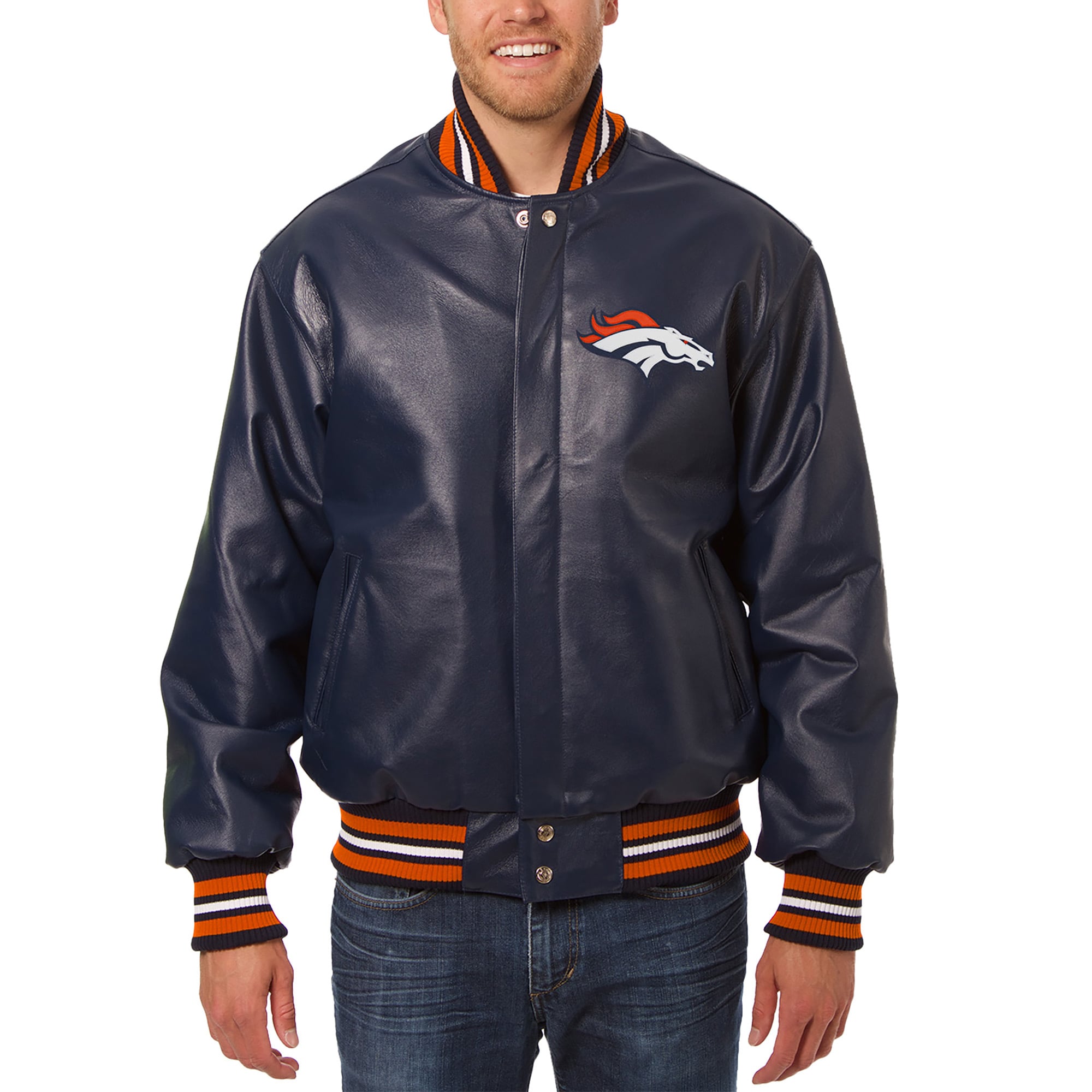 NFL BRONCOS オールレザー チームジャケット スタジャン L ネイビー 