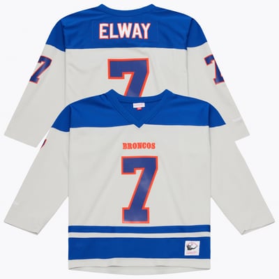 John Elway Denver Broncos Mitchell & Ness Too Maxxed Out Hockey Fashion Jersey T-Shirt - Gray