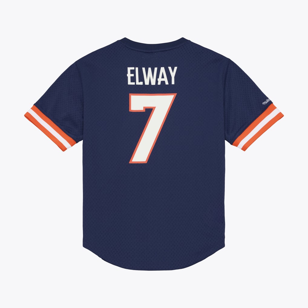Men's Mitchell & Ness John Elway Navy Denver Broncos Retired Player Name & Number Mesh Top