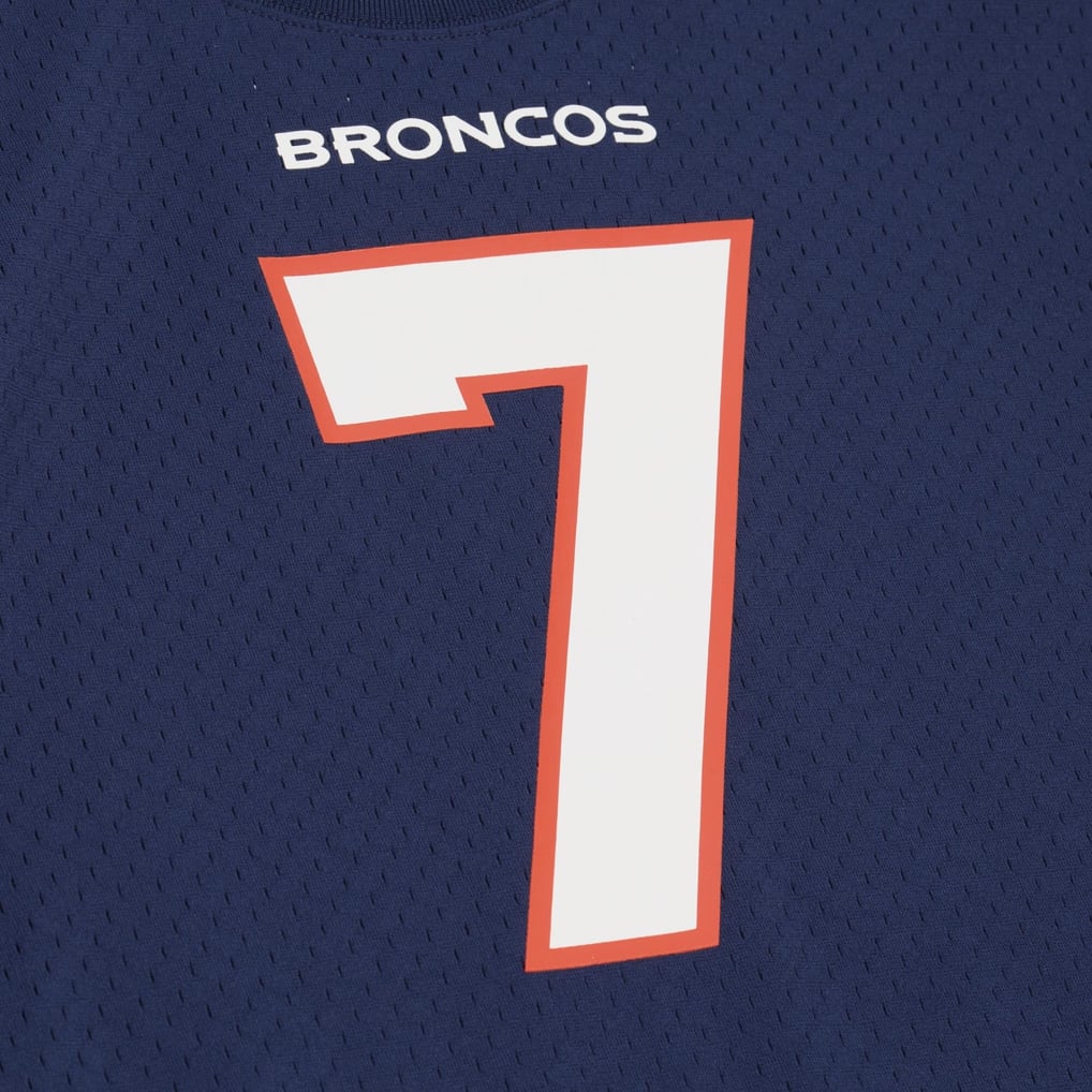 Men's Mitchell & Ness John Elway Navy Denver Broncos Retired Player Name & Number Mesh Top