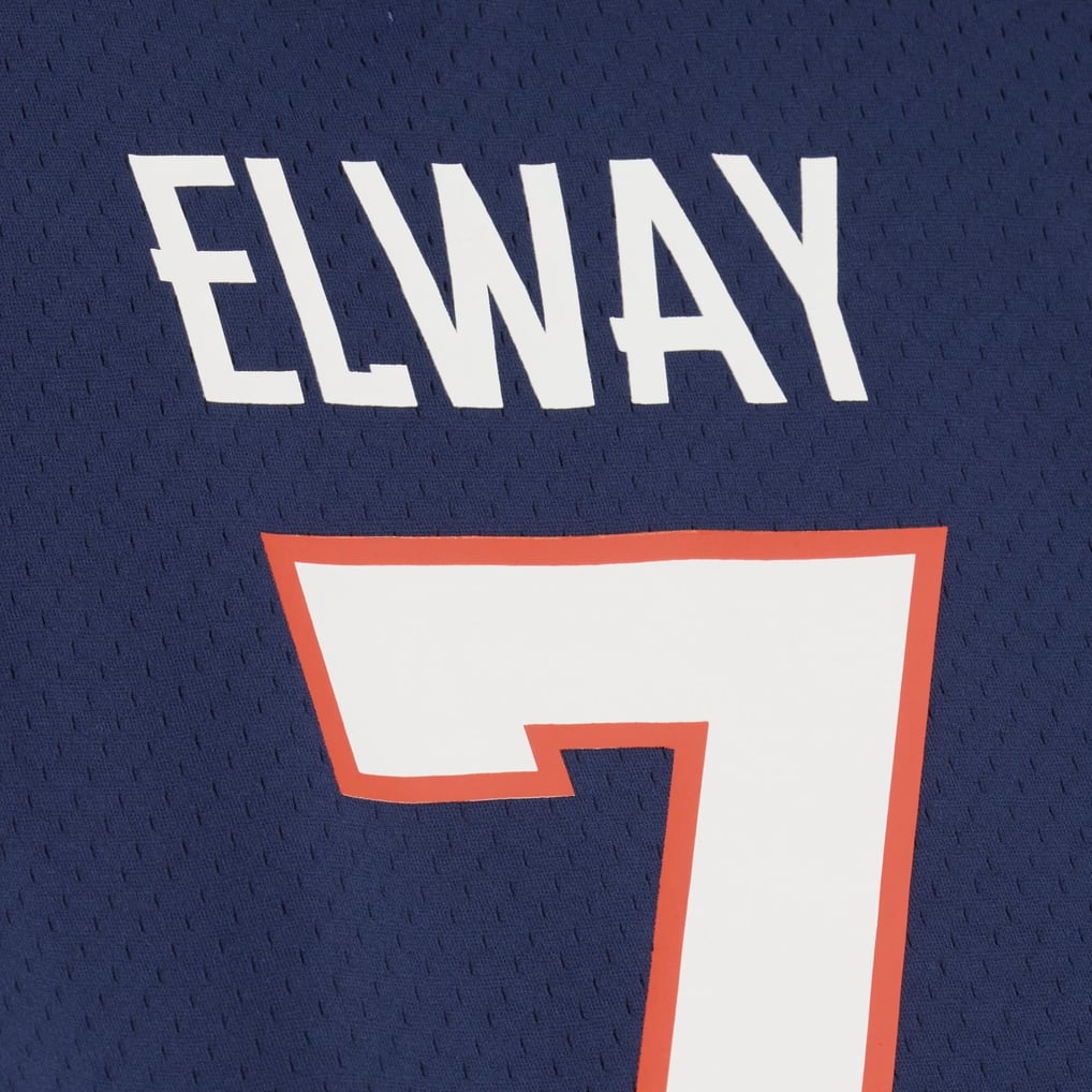 Men's Mitchell & Ness John Elway Navy Denver Broncos Retired Player Name & Number Mesh Top