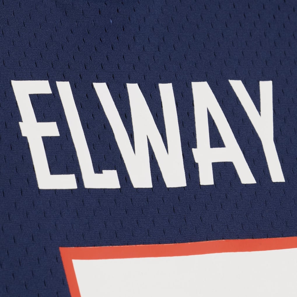 Men's Mitchell & Ness John Elway Navy Denver Broncos Retired Player Name & Number Mesh Top
