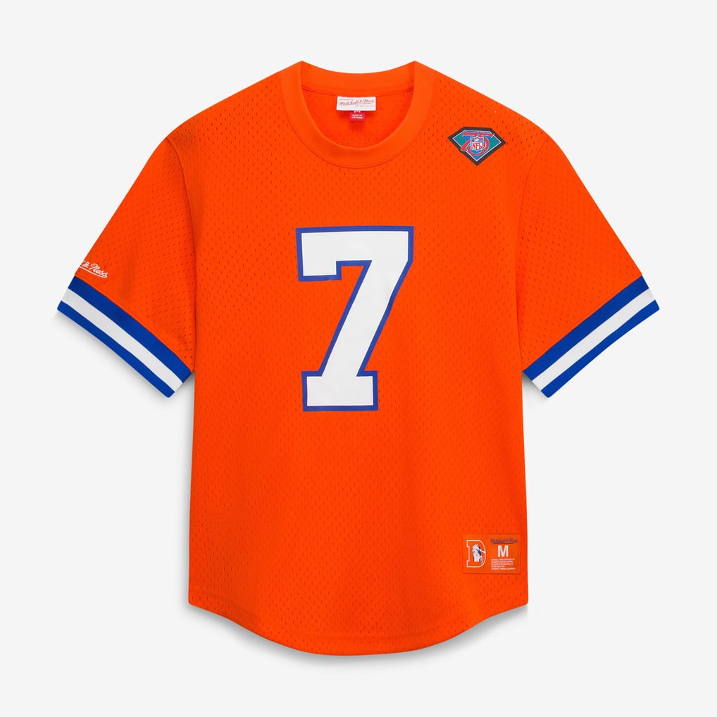 Men's Mitchell & Ness John Elway Orange Denver Broncos Retired Player Name & Number Mesh Top