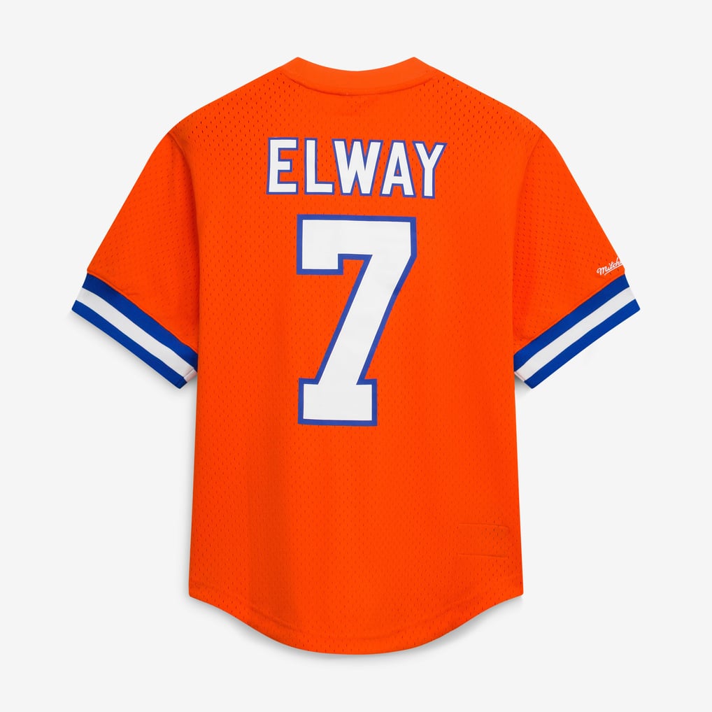 Men's Mitchell & Ness John Elway Orange Denver Broncos Retired Player Name & Number Mesh Top