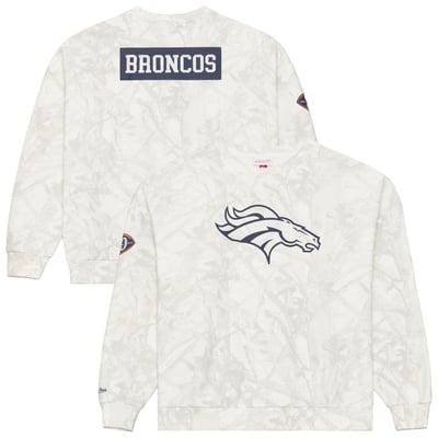  Denver Broncos Mitchell & Ness Ghosted Crewneck Sweatshirt - White
