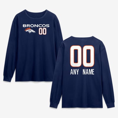 Denver Broncos  Touchdown Wordmark Personalized Name & Number Long Sleeve T-Shirt - Navy