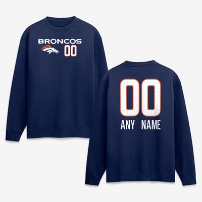 Denver Broncos  Touchdown Wordmark Personalized Name & Number Sweatshirt - Navy