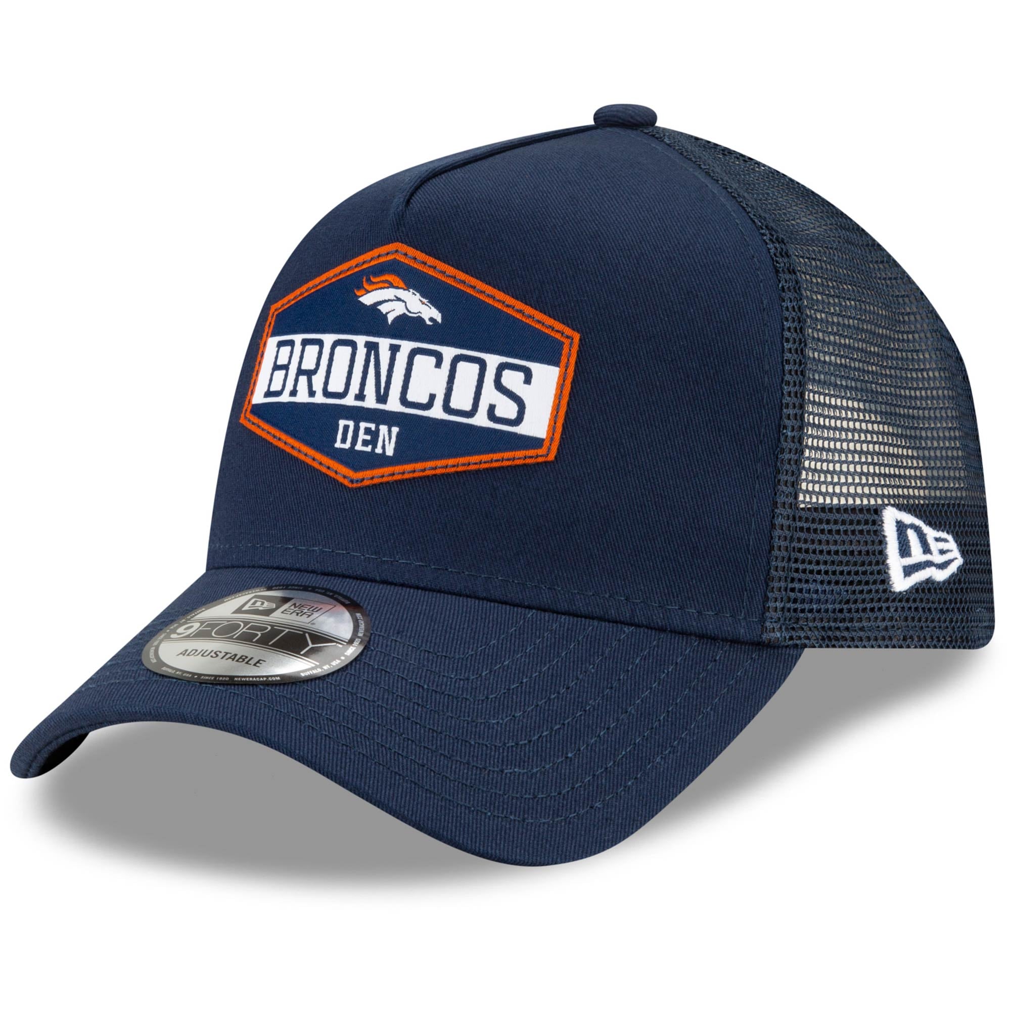 Men's New Era Navy Denver Broncos Hex Flow A-Frame 9FORTY Snapback Hat